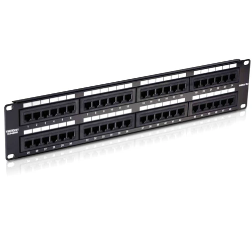 TRENDnet 48-Port Cat5/5e Unshielded Patch Panel, TC-P48C5E, 2U 19 inch Rackmount Design or Wall Mount, Cable Management, NDAA Compliant, 48 x Gigabit RJ-45 Ports
