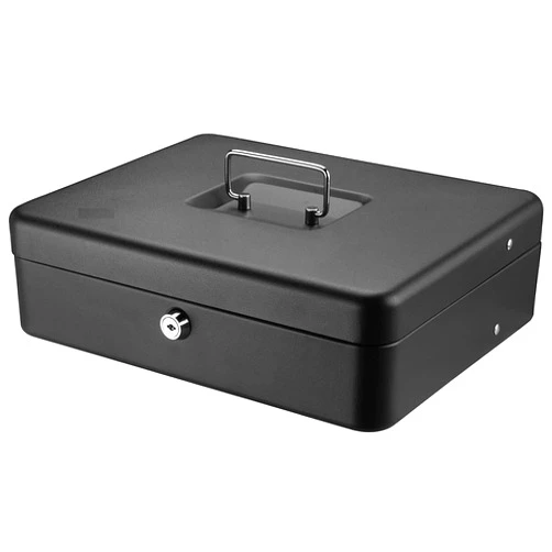 SentrySafe Black Money Saving Box with Cash Tray and Key Lock, Portable Safe Box with Carrying Handle, 0.21 Cubic Feet, 3.75 x 12 x 9.3 Inches, CB-12