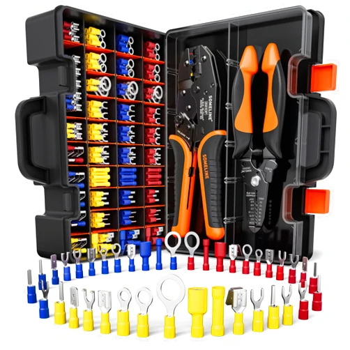 SOMELINE Wire Terminals Crimping Tool, with 39 Sizes Insulated Ratcheting Terminals Crimper Kit of AWG 22-10 Insulated Electrical Butt Bullet Spade Fork Ring Spade Splice Crimp Terminals