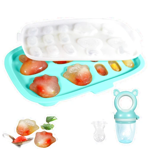 Peunitory Baby Popsicle Molds with Baby Fruit Feeder, Peunitory Baby Food Freezer Tray Baby Fresh Food Pacifier Feeder Silicone Food Storage Containers Baby Food Feeder Breastmilk Popsicle Molds for Teething