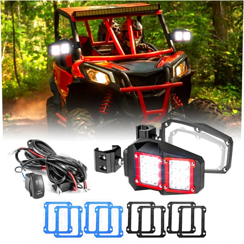 WeiSen 2PCS UTV Rear View Mirrors with LED Light and Rocker Switch Wiring Harness, Pro-Fit Side Mirrors with 24 LED White Spot Light Compatible with Polaris Ranger General Defender Maverick
