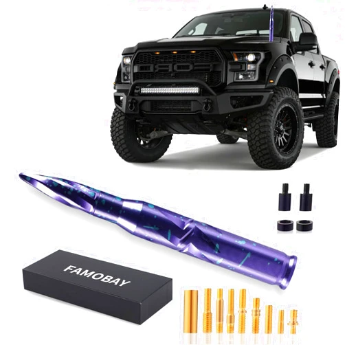 Famobay Stubby Bullet Antenna Car Truck Antenna with Valve Stem Caps Chevy Silverado & GMC Sierra Trucks Heavy Duty Pickup Trucks Accessories（5.5inch Iridescent Color）