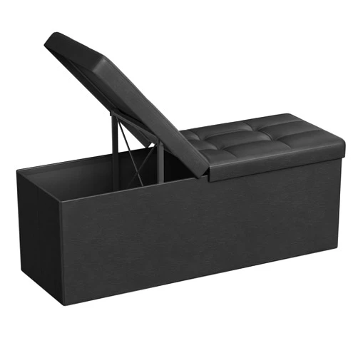 SONGMICS 43 Inches Folding Storage Ottoman Bench with Flipping Lid, Storage Chest Footrest Padded Seat with Iron Frame Support, Black ULSF75BK