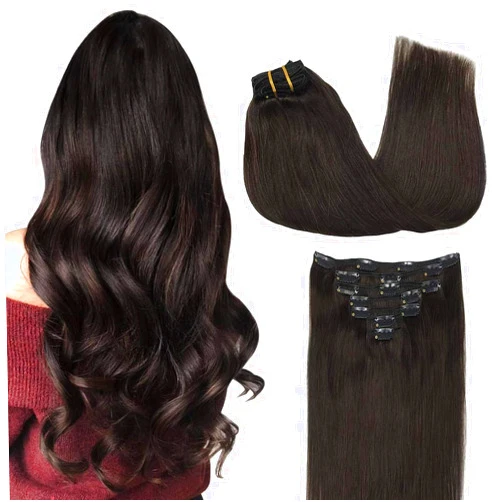 ELIGHTY in Hair Extensions Real Human Hair, Remy Human Hair Extensions Clip ins for Women, Natural Human Hair, 20inch 120g 7Pcs, 2 Dark Brown