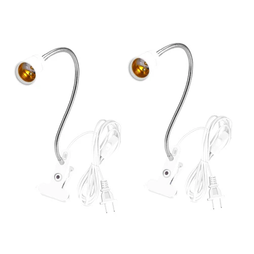 Wrpacttg Aluminum Wire Neck Clip Light Socket,2-Pack Desk Clip Clamp Lamp Holder Adjustable Light Stand With Switch 6.8ft Cable E26/E27 Clip Lamp Clamp Light Socket Clamp Lamp Fixture for Aquarium Plant Grow
