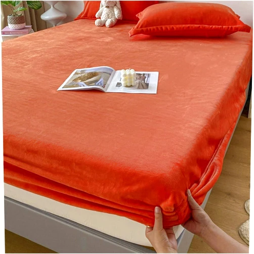 Wcxixo Velvet Fitted Bed Sheets, Thermal Warm Soft Bedding, Thickened Fitted Mattress Protector, Winter Milk Fleece Elastic Bed Sheet Super Soft Plush, Warm Fitted Sheet