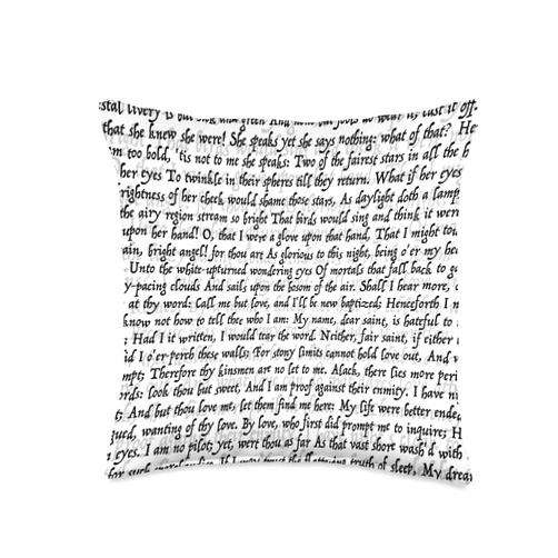 Grandio Design Library Book Lover Shakespeare Romeo & Juliet Love Letter Text Pattern White Throw Pillow, 16x16, Multicolor