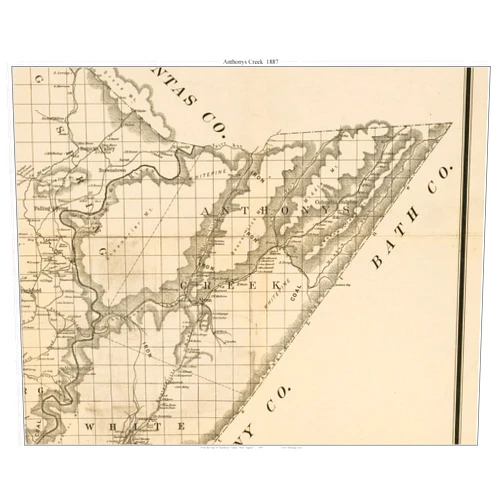 Handmade Anthonys Creek 1887 - Old Town Map with Homeowner Names - Alvon Columbia Sulphur - West Virginia - Reprint Genealogy Greenbrier County WV TM 16x20