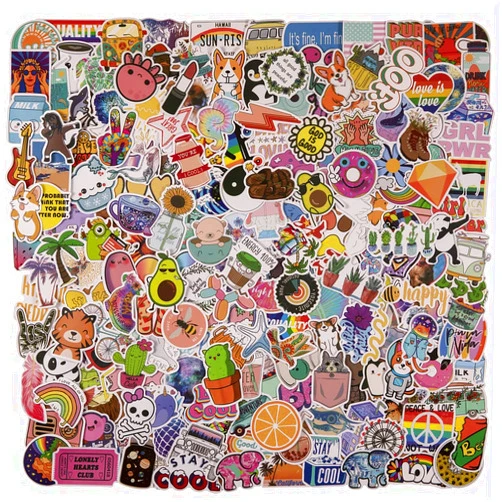 Ousita 200 PCS Stickers Pack, Stickers for Water Bottles, Cute Stickers Aesthetic. Laptop, Phone, Skateboard Stickers for Kids, Vinyl Sticker,Colorful VSCO Waterproof Stickers