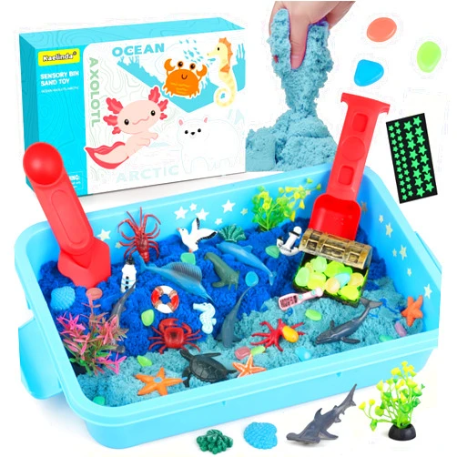 Kaelinda Ocean Sensory Bin - Sea Animals Toys for Kids 3-5, Sensory Bin Sand Gifts for Toddler 3-4, Ocean Toys Sensory Sand for Boys Girls Birthday 3 4 5 6 7 8 Year Old