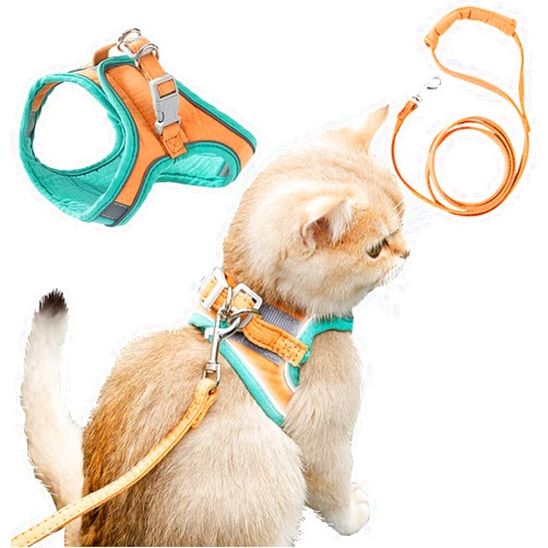 Kcjuoam Cat Harness, Cat Leash and Harness Set with Reflective Strips, Escape Proof Easy Walk Harness, Dog Vest for Small Medium Large Pet Puppy Kitten Rabbit