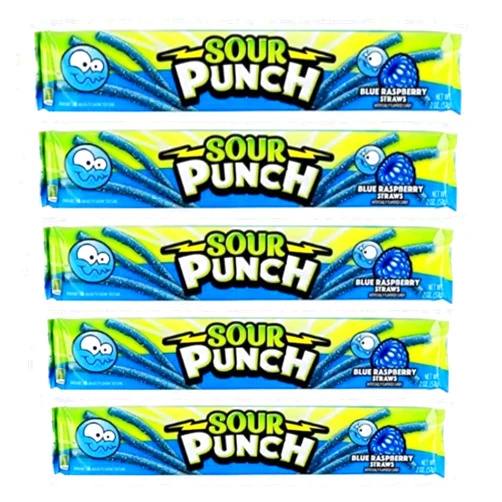 Sunny Bourne Sour Punch Straws Bundle 5 Items Gift Assortment 2 ounce pack each, 5 packs total (Blue-Raspberry)