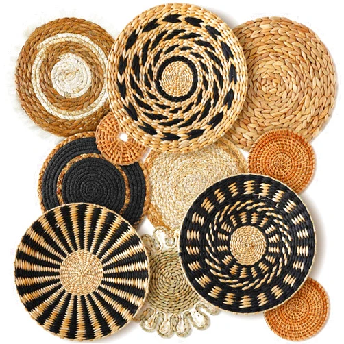 Xuhal 11 Pcs Boho Hanging Wall Basket Decor Handmade Woven Basket Wall Decorative Boho Wicker Baskets Placemats Round Farmhouse Bulrush Art for Rustic Home Decorations Christmas Gift(Assorted)