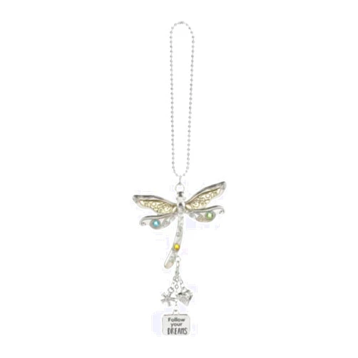 Ganz Dragonfly Car Charm, Zinc and Iron, 2 Inches Width, 2 Inches Height, Silver and Gold