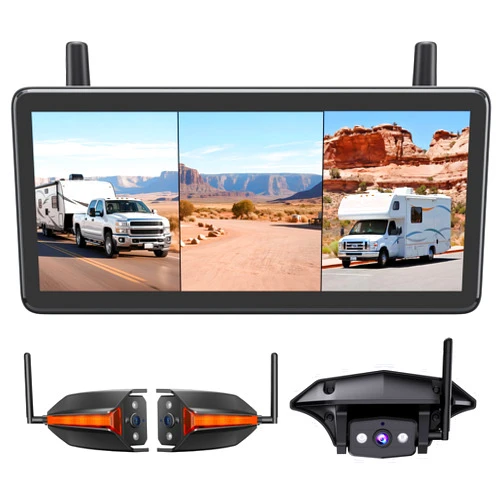 AUTO-VOX Wireless RV Backup Camera: Rear&Side View with 7.2” HD 1080P Triple-Split Screen Monitor, Dual Power USB/Car Charger, DVR Recording, Stable Signal Rear View Camera for Camper, Travel Trailer