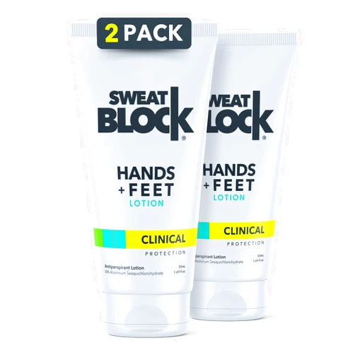SweatBlock Clinical Strength Antiperspirant Lotion for Hands and Feet 2 Pack for Men and Women Hyperhidrosis Treatment for Excessive Sweating Quick-Dry Moisturizing Formula with Aloe and Vitamin E