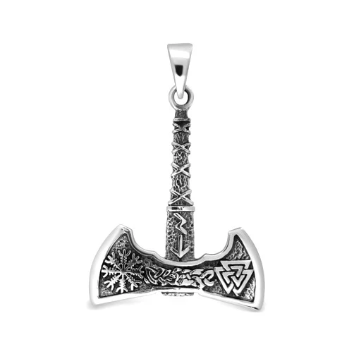 W | S WITHLOVE SILVER WithLoveSilver 925 Sterling Silver Viking Axe Amulet Slavic Celtic Triquetra Mjolnir Valknut Helm of Awe Double Sided Pendant
