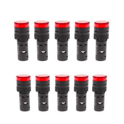 SHOPCORP 10 pcs Energy Saving LED Indicator Light Voltage 110V Current 20mA Mounting Hole Size 16mm (5/8 Inch) Red (110V AC/DC)