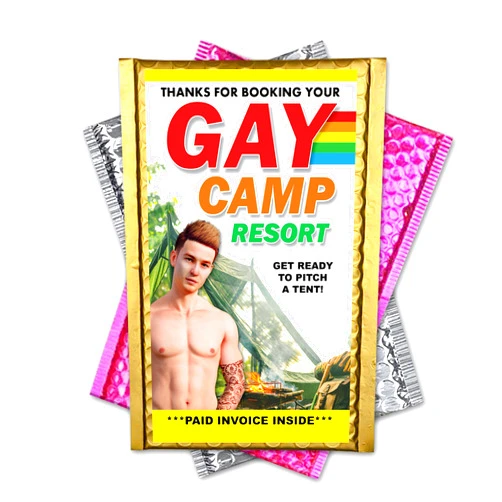 Design Doggie Gay Camp Resort Funny Embarrassing Anonymous Prank Mail Sent to Your Friends and Family! Hilarious Gag! Guaranteed Laughs!