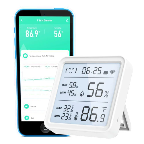 Gaoducash WiFi Thermometer Smart Hygrometer: Indoor Temperature Humidity Sensor with Backlit Display & App Notification Alerts, Data Storage Export, Calibrated, Remote Monitor Compatible with Alexa