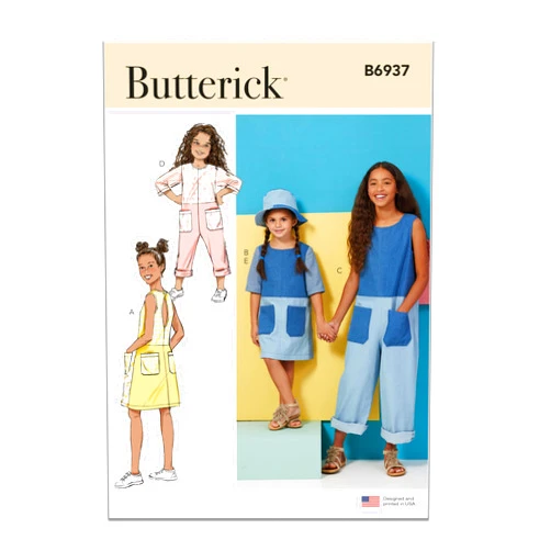 Butterick Children's and Girls' Dress, Romper and Hat Sewing Pattern Kit, Design Code B6937, Sizes 3-4-5-6