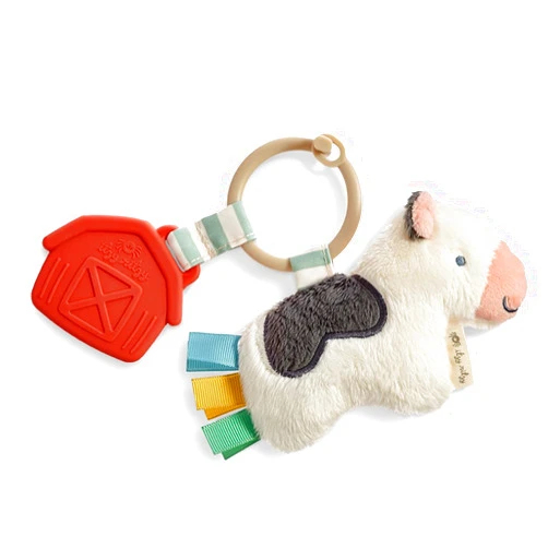 Itzy Ritzy Infant Toy & Teether - Itzy Pal Baby Teething Toy includes Lovey, Crinkle Sound, Textured Ribbons & Silicone Teether Toy for Newborn (Cow)