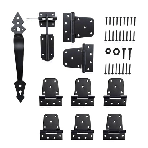 HOME MASTER HARDWARE Heavy Duty Gate Latch Hinge and Pull Kit and 3-1/2 inch T Hinge Gate Hinges 6-Pack (Black)