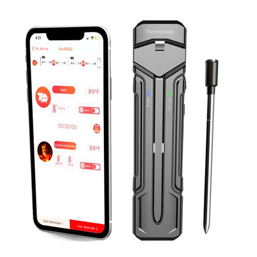 Thermomeat Wireless Meat Thermometer - 262FT Meat Thermometer Bluetooth for Inside and Outside Grilling, Grill Thermometer with 2 in 1 Probe, Digital Cooking Thermometer with Smart App for Smoker,Oven and BBQ 1