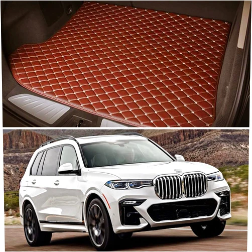 SPEEDLONG Car Trunk Mat Custom Fit Cargo Liner Compatible with 2019-2022 BMW X7 G07- All Weather & Season Cargo Mat - (Brown with Gold line)