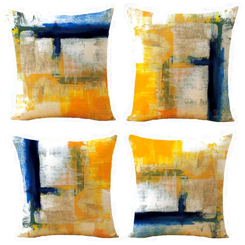 WOMHOPE Throw Pillow Covers Cases Watercolor Geometric Pillowcases Cushion Covers Decorative Throw Pillow Case Covers Canvas 18 x 18 Inch,Set of 4 (Blue)