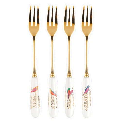 Portmeirion Sara Miller London Chelsea Pastry Forks | Set of 4 Forks for Dessert and Appetizers | Made of Stainless Steel and Fine Porcelain | Handwash Only