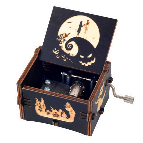 NUHUABD Music Box Cute Hand-Crank Musical Box This is Halloween Melody Gifts for Halloween Christmas Valentines Day Birthday Home Decor Wooden Black