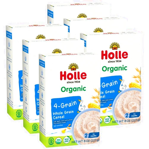 Holle Organic Baby Cereal - Whole Grain, 4-Grain Cereal for Baby - Quick and Easy to Prepare as an Organic Baby Oatmeal for Children Over 6 Months - (6 Pack) With Whole Grain Oat, Spelt, Corn & Wheat