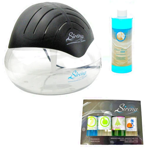 Sirena Twister Premium Pack (Black) Including Ocean Breeze Deodorizer and Fragrance Oils- Water Filter Air Freshener For Home and Office - Essential Oil Aroma Diffuser With LED Night light