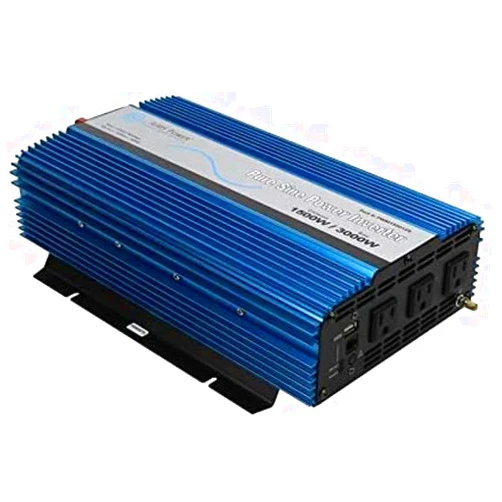 AIMS Power PWRI150024S Pure Sine Power Inverter, 1500W Continuous Power, 3000W Surge Peak Power, 24V DC Input, Pure Sine Wave, USB Port, Triple AC Receptacles, On/off Switch