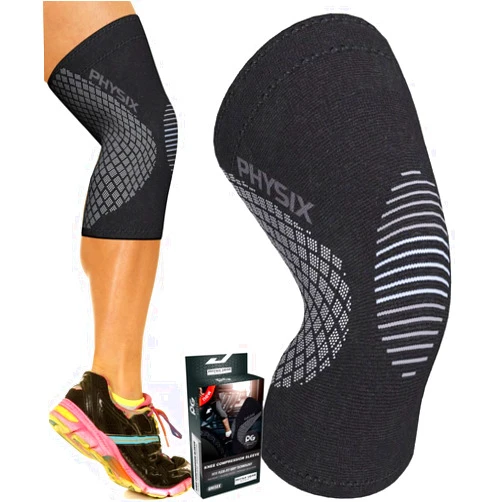 Physix Gear Sport Physix Gear Knee Compression Sleeve for Men & Women - Best Compression Knee Brace for Walking, Running, Gym, Basketball, Weightlifting,Workout, Sports - Knee sleeves Support Compression & Stability