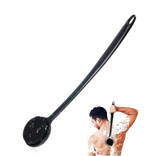 VWMYQ Silicone Back Scrubber for Shower, 17in Lengthen Long Handle Body Brush, Double Sided Shower Brush for Shower Exfoliating and Massage Can Produce Rich Foam, Long Handle Back Scrubber for Men