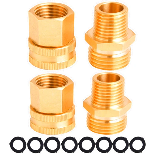 M MINGLE Garden Hose Adapter, 3/4 Inch GHT to 1/2 Inch NPT, Double Male and Female Brass Connector, with Extra 8 Washers