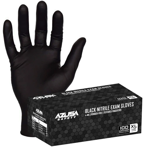 Azusa Safety 4 Mil Black Disposable Nitrile Exam Gloves, Fingertip Textured, Powder-Free, Ambidextrous