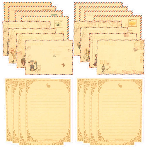 KSIWRE 48 PCS Vintage Style Stationery Paper and Envelopes Set, 32 PCS Lined Stationary Writing Paper with 16 PCS Envelopes, Old Looking Paper Antique Paper for Writing Letters Party Invitations
