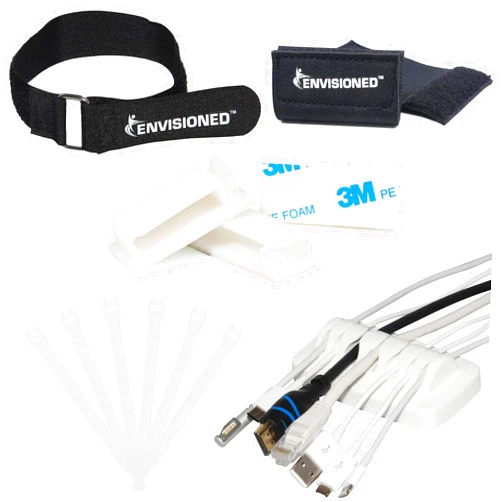 ENVISIONED Heaviest Cable Organizer on The Market (White) Bundled with White Cable Clips, 1/2