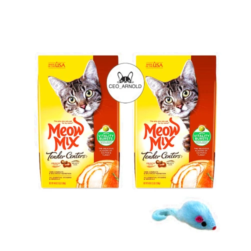 CEO_ARNOLD Tender Centers Cat Food Bundle 2 Bags (3 LB Each Bags) Meow Mix Tender Centers Dry Cat Food Salmon & Turkey Flavors with 1 Mouse.