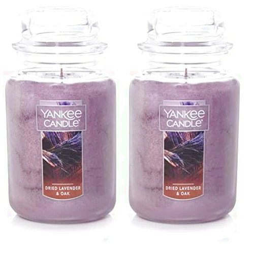 Yankee Candle Dried Lavender & Oak​ Scented, Classic 22 Oz Large Jar Single Wick Aromatherapy Candle, Over 110 Hours of Burn Time, Ideal for Creating a Welcoming Home (Pack of 2)