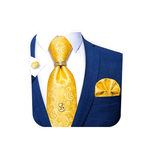 DiBanGu Tie Set for Men Solid Color Necktie, Gold Tie Tack, Gold Tie Ring, Pocket Square, Cufflinks Formal Mens Silk Tie