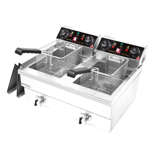ROVSUN 24.9QT Electric Deep Fryer w/Frying Baskets Timer Drains & Lids, 3400W Dual Tank Kitchen Countertop Commercial Deep Fryer Frying Machine, Adjustable Temperature for Home Restaurant