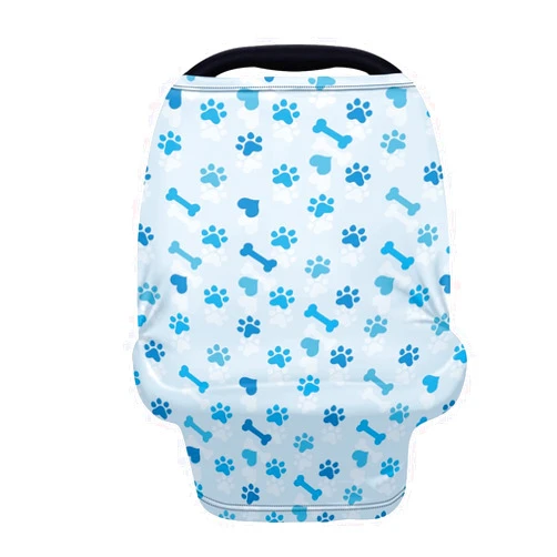 Forchrinse Blue Puppy Paw Bones Heart Baby Car Seat Cover Multi-use Cover Infant Carseat Canopy Nursing Breastfeeding Cover Carrier/Stroller Cover