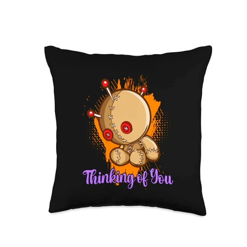 Witch Spell Occult Voodoo Doll Needle Stitch Tees Thinking of You Voodoo Dolls Curse Witchcraft Black Magic Throw Pillow, 16x16, Multicolor