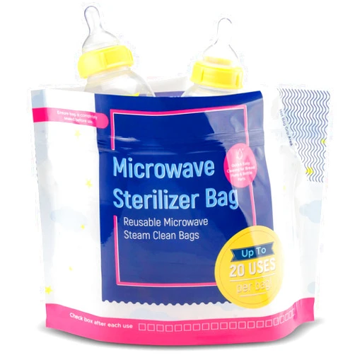IMPRESA 15 Pack Microwave Baby Bottle Sterilizer Bags - 300 Uses Per Pack - Travel Baby Bottle Cleaner Microwave Sterilizer Bag - Breast Feeding Baby Travel Accessories - Use with Soothers & Teethers