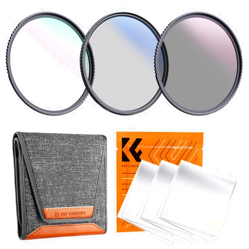 K&F Concept 55mm UV/CPL/ND Lens Filter Kit (3 Pieces)-18 Multi-Layer Coatings, UV Filter + Polarizer Filter + Neutral Density Filter (ND4) + Cleaning Cloth+ Filter Pouch for Camera Lens (K-Series)