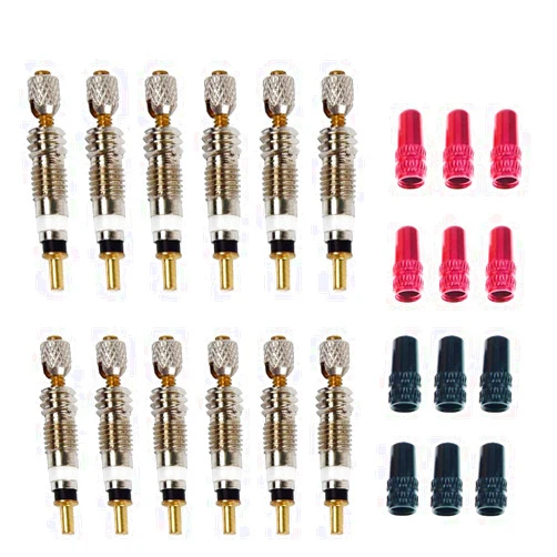 LITEONE Presta Valve Core(12 Pack) and 12 Anodized Alloy Presta Valve Caps for Tubeless Road & MTB Bike Works w/Stan's, Vittoria, Continental, Kenda & More. No-Leak Replacement Presta and Schrader Valve Cor